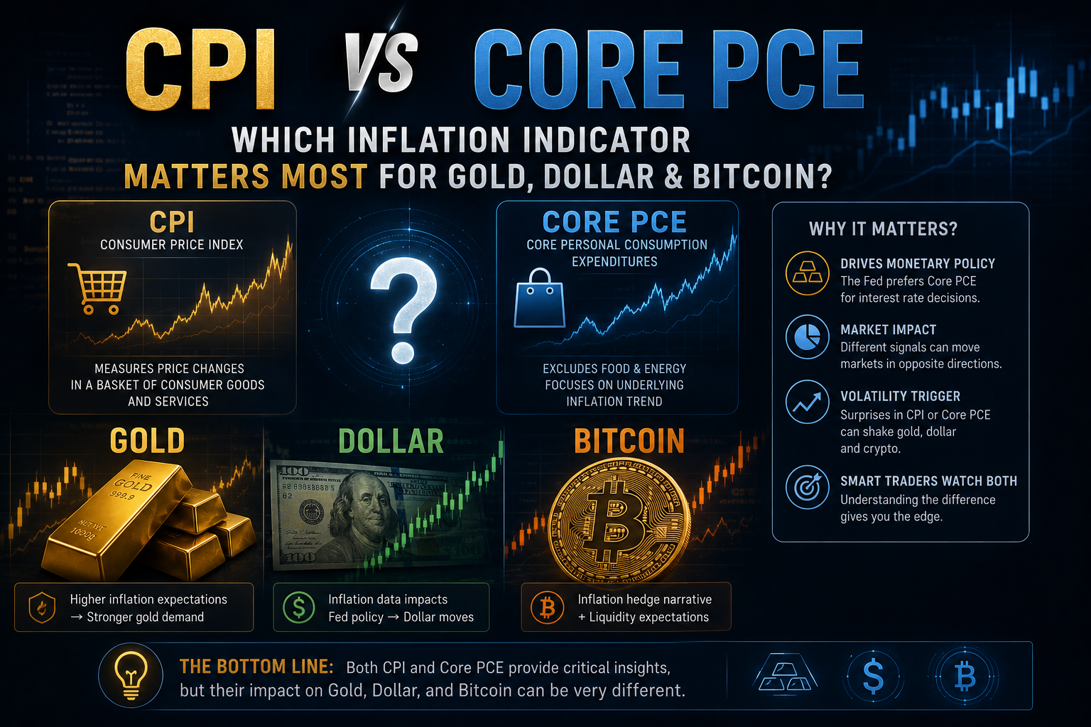 CPI یا Core PCE؟ کدام شاخص تورمی برای طلا، دلار و بیت‌کوین مهم‌تر است؟